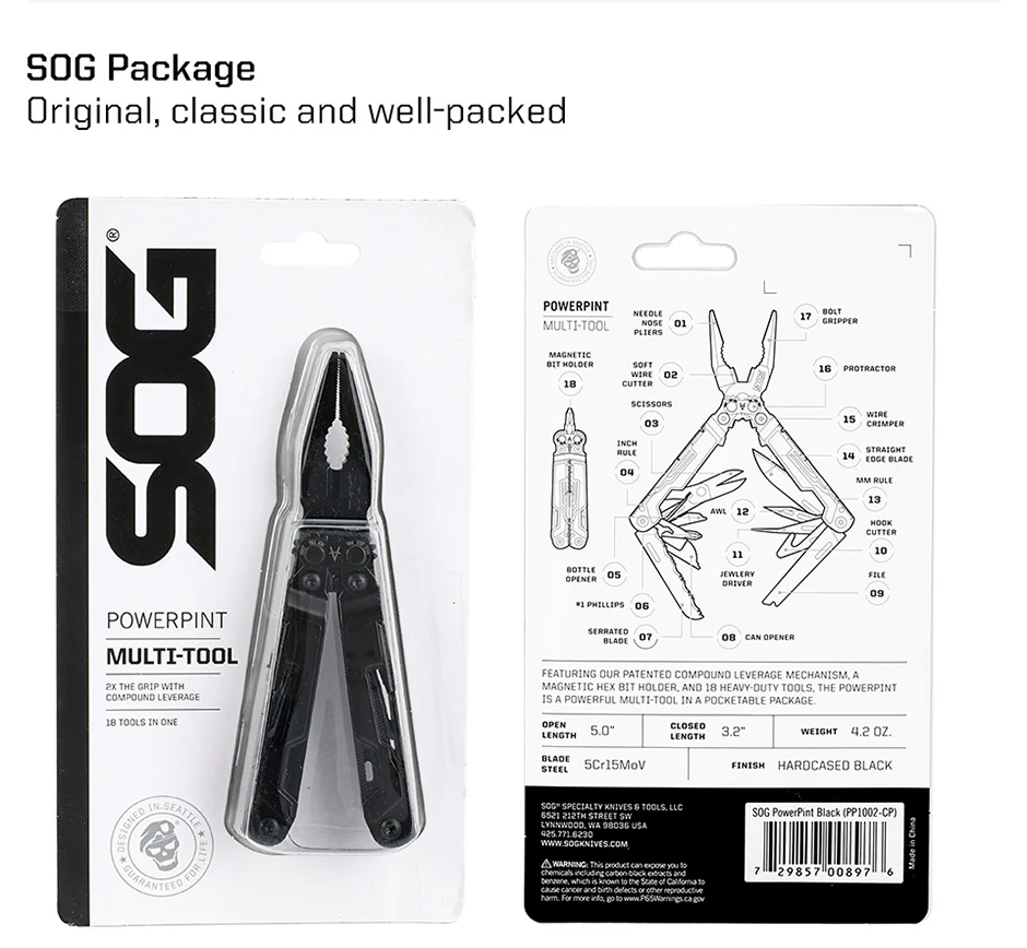 SOG 18 in 1 PowerPint Multitool Zange Klappmesser EDC Tragbares Multifunktionales Handwerkzeug für Camping, Angeln, Überleben und Reparaturen – Detail 13