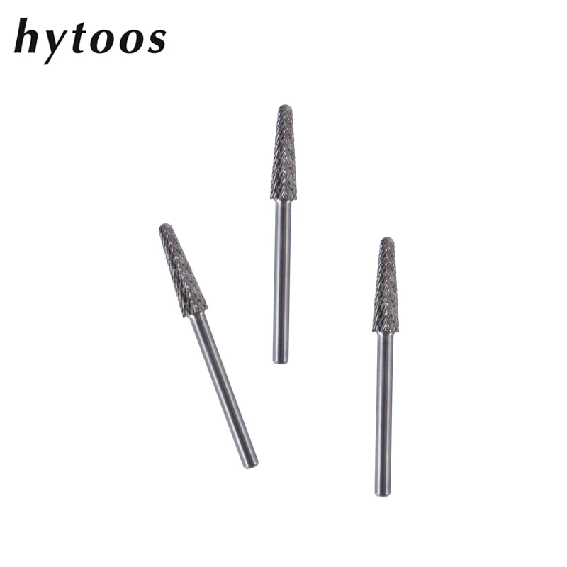 HYTOOS Cone Shape Carbide Burr Cuticle Clean 3/32 Nail Drill Bits Base Gel Remove Tool Electric Manicure Bits Accessories