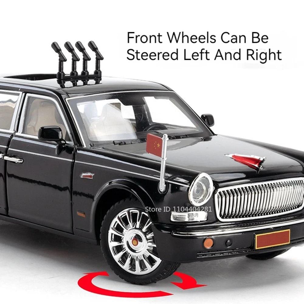 1:24 Boom GQI L5 E-HS9 Modèle Jouets Voiture Moulé Sous Pression 70e travailleurs Défilé Voitures Son Lumière nervure Arrière ChimOrnements pour Ami Cadeaux