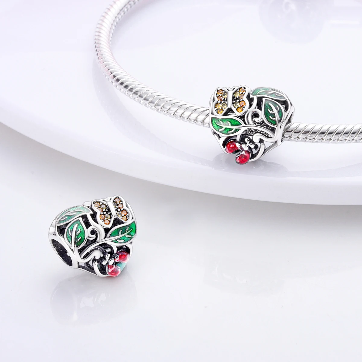 Silver Plated Charms Beads Plants Flowers Rose Tree of Life Clip Dangle Fit Original Bracelet Bangle Jewelry