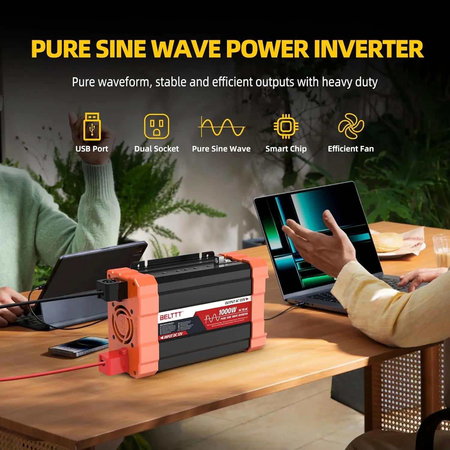 1000 วัตต์ Pure Sine Wave อินเวอร์เตอร์ 12V DC ถึง 120V AC สําหรับ RV, รถบรรทุก, off-Grid รถพลังงานแสงอาทิตย์อินเวอร์เตอร์ 12V to 110V Converter