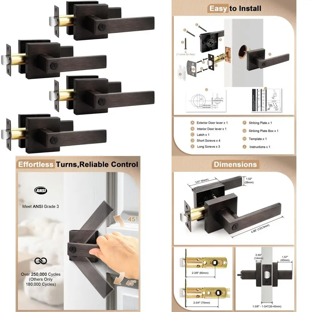 

Oil Rubbed Bronze Privacy Door Levers with Locks for Interior Use, Suitable for Bedrooms and Bathrooms, Heavy Duty Hardware