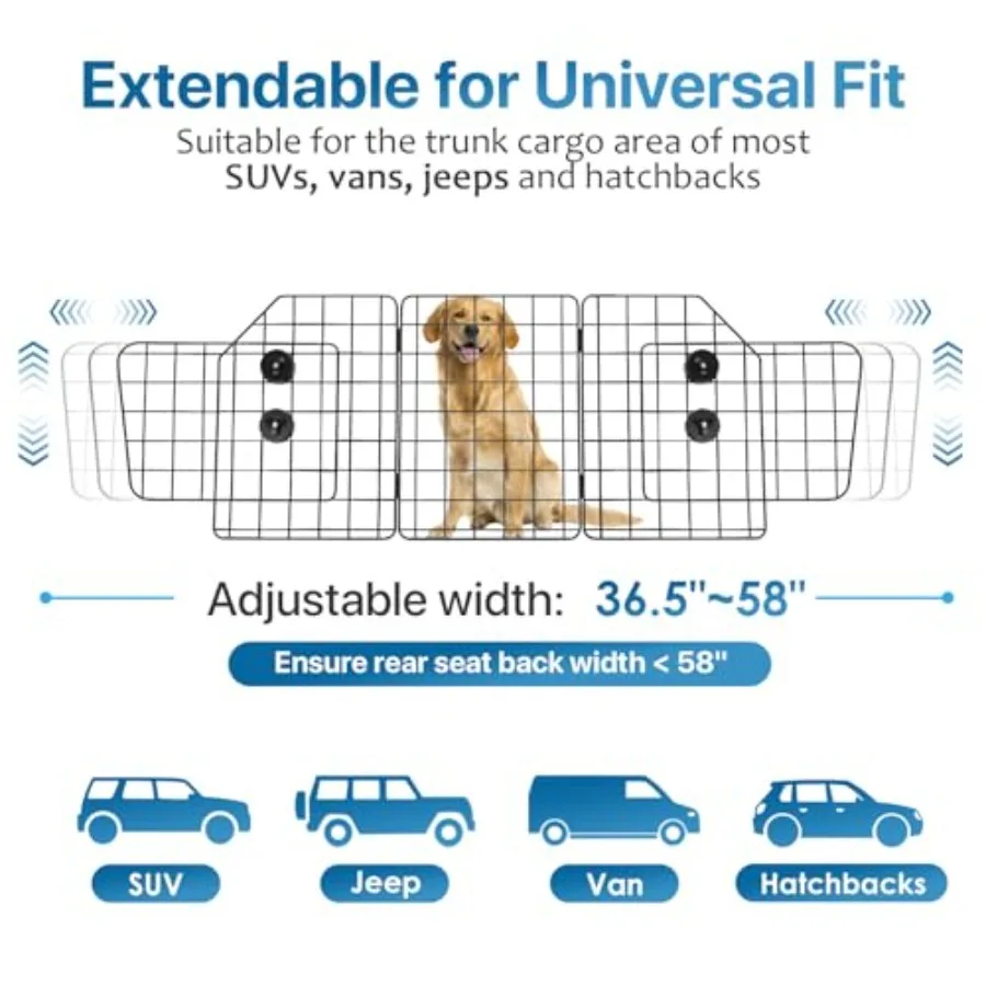 Foldable and Adjustable Car Barrier for SUV Trunk Cargo Area: Secure and Versatile Dog Gate Solution for Vehicle Interior Safet