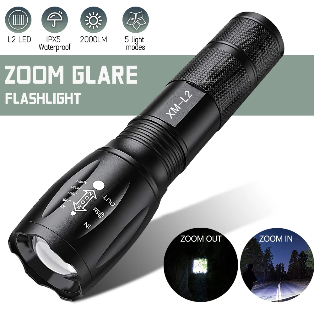 Powerful LED Flashlight Working Night Portable 5th gear Zoom IPX65 Waterproof Torch for Outdoor Camping Tactical Flash Light