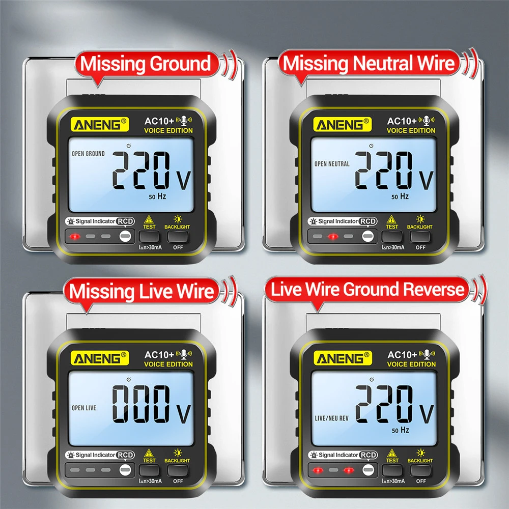 AC10 + 90 ~ 250 V Socket Tester Plug Voltage Detector Voice Broadcast Nul Lijn Plug Polariteit Fasecontrole Fase Detector US EU Plug