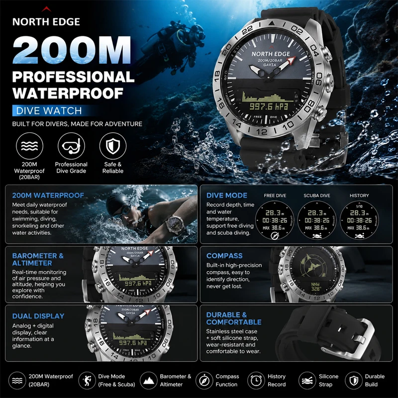 NORTH EDGE Mens Dive Watch Mi - đánh giá và giá Smartwatch Army Watches For Men