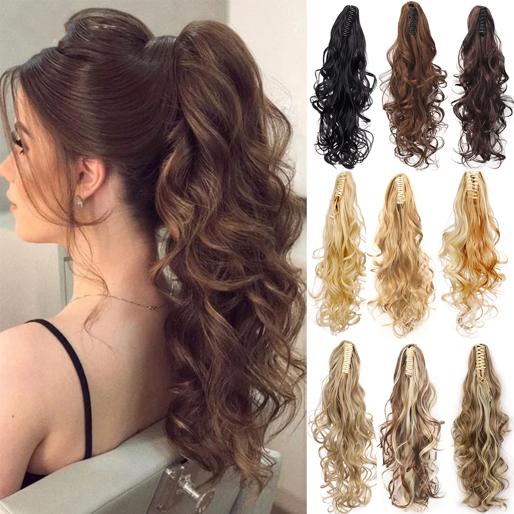 Long Synthetic Wavy Clip in Hair Ponytail Hair Wigs Extensions Style Claw Pony Tail Hairpiece for Women Cosplay Party