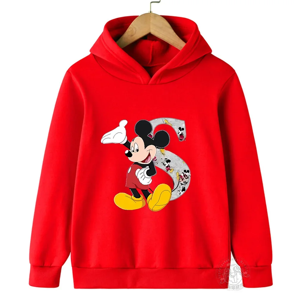 Red hoodie Mickey Clothing Children's cartoon letters abc Long sleeve hoodie Printed tops Children's clothing Boys hoodie Spring