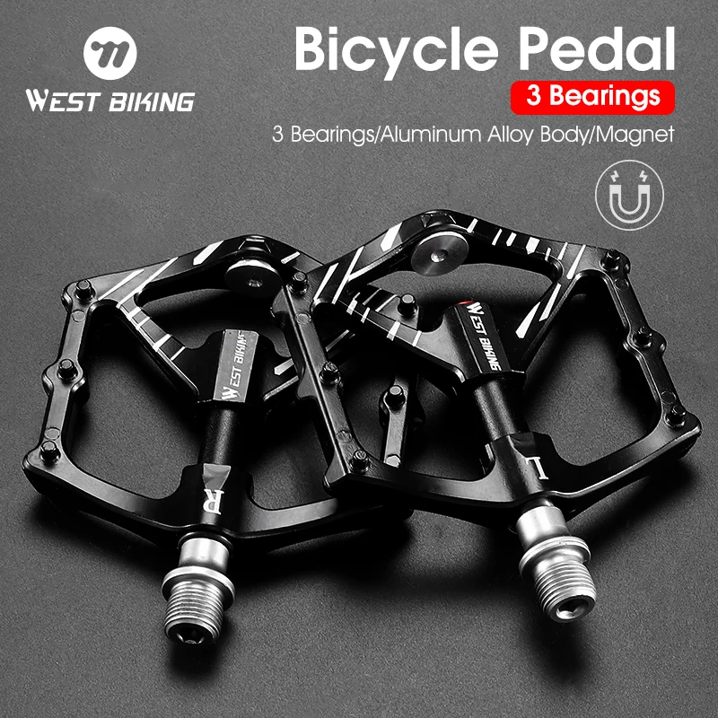 WEST BIKING Bicycle Pedals 3 Bearings MTB Anti-slip Ultralight Aluminum Mountain Road Bike Pedal With Magnet Cycling Accessories