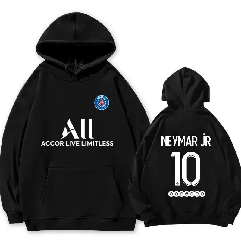 100%Cotton Fleece Hoodies Paris Saint Germain, Messi, Neymar, Ramos, 2021-22 Football Fan Uniform Hooded Sweatshirt Pullover