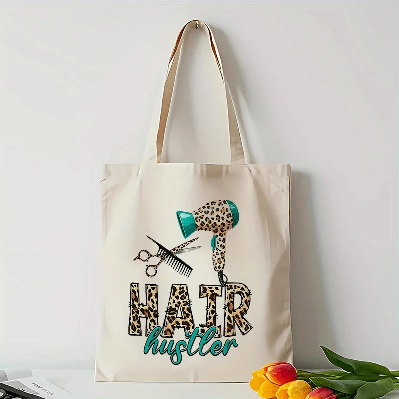 1pc Stylish Leopard Print Salon Stylist Tote Bag with Hair Dryer Holder - Wide Rectangular Bag for Hairdressers, Beauty Tools Or