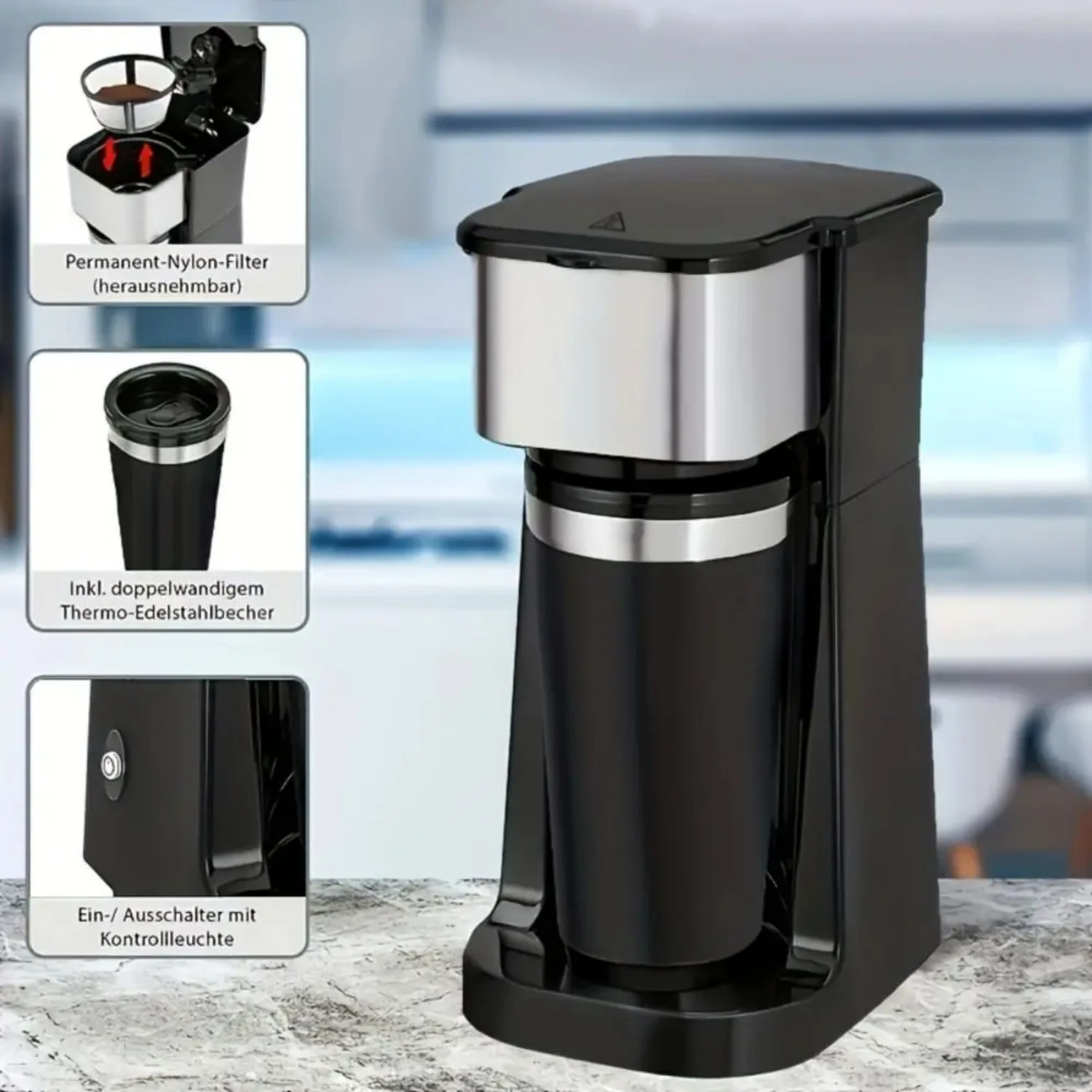 

1pc 420ml Coffee Machine, Automatic Coffee Brewing, Coffee Brewer Milk Tea Machine with Stainless Steel Cup,Reusable Filter