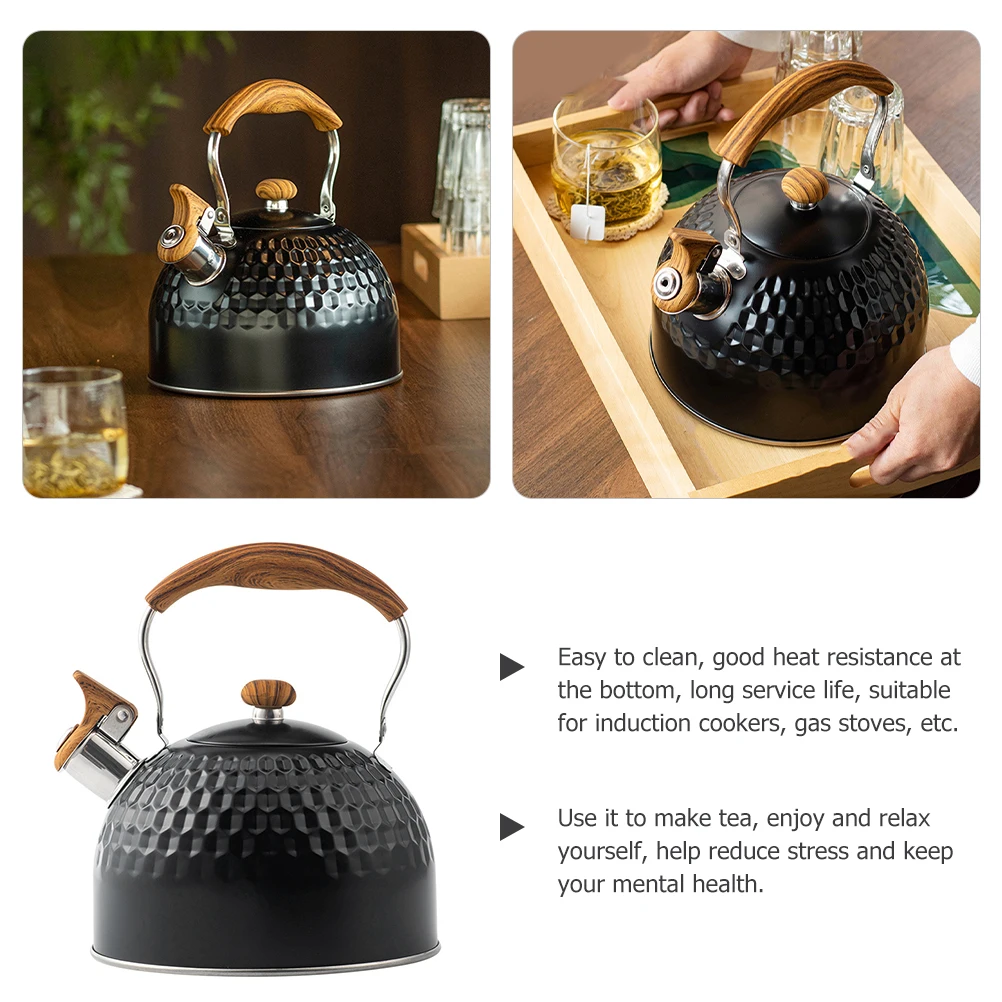 

Hammered Stainless Steel Whistling Kettle 2 5L Black Large Capacity Tea Coffee Pot Boiling Water Kettle Stovetop Kitchen Boiler