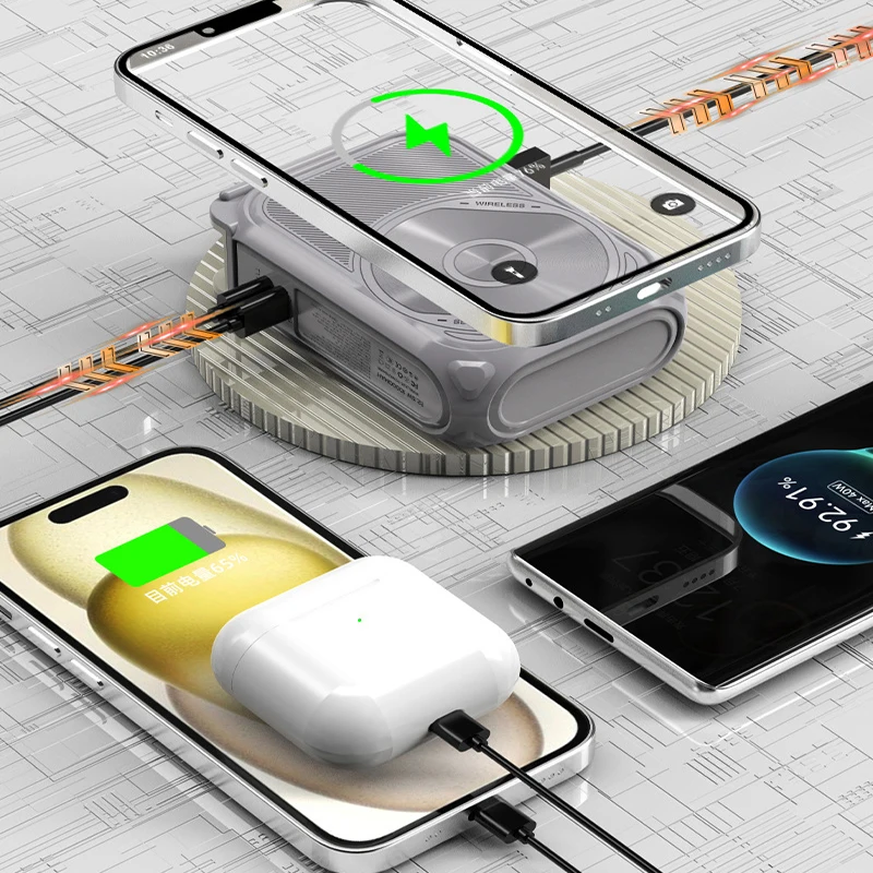 بنك طاقة لاسلكي مغناطيسي مع كابل USB C قابس تيار متردد 22.5 وات شاحن سريع بطارية خارجية لهاتف Magsafe iPhone 17 16 15 14 Samsung