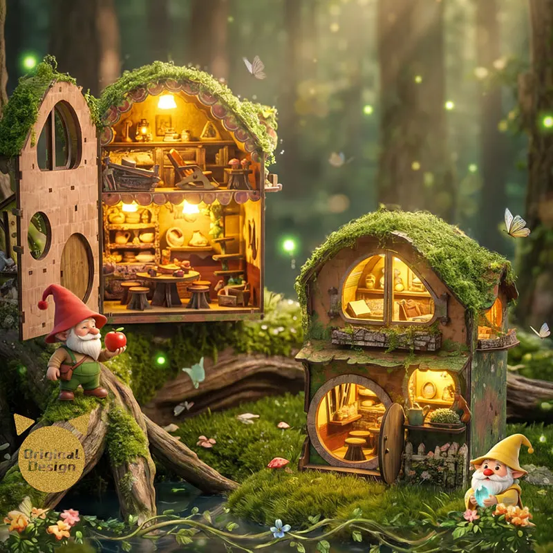 

DIY Miniature House Kit Wooden Dollhouse with LED Light Handmade 3D Puzzle Model Building for Friends Birthday Gifts Home Decor