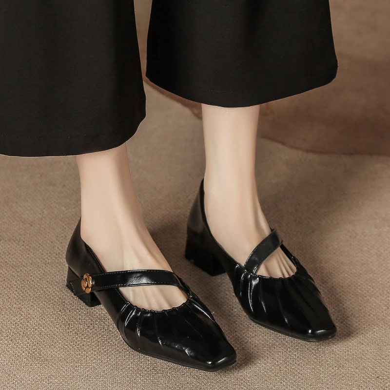 

Women's Chunky Heel Mary Jane Shoes Soft Sole Low Heel Non-Slip Comfortable Leather Casual Shoes Autumn Winter New