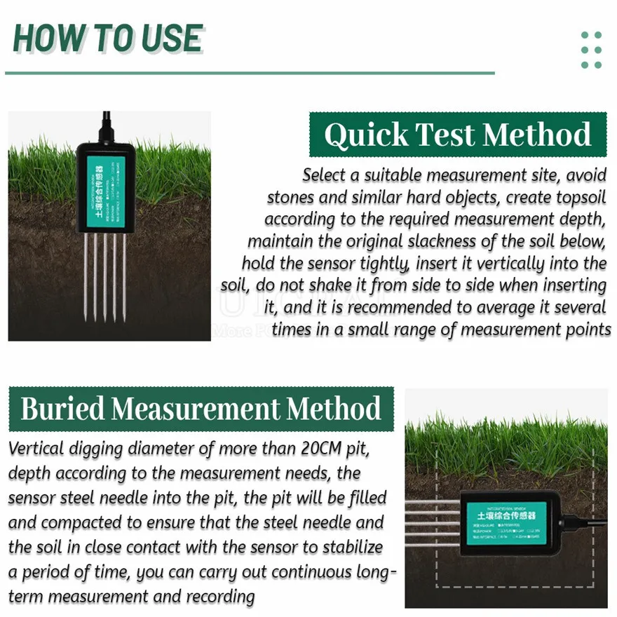 Soil Temperature Humidity Sensor RS485 PH Conductivity Detector Nutrient Salt Nitrogen Phosphorus Potassium Transmitter 7 In 1