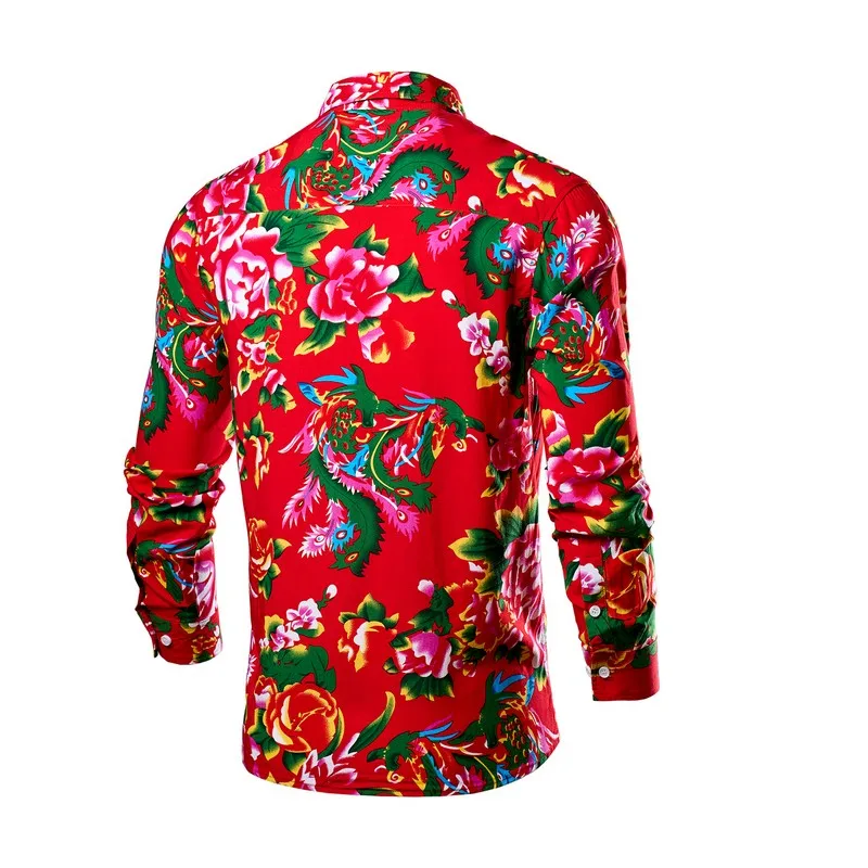 Introducing Eye-catching Shirt Subject Three Fashion Northeast Big Flower Pattern Men\'s Top Spring Autumn Leisure Hip Hop