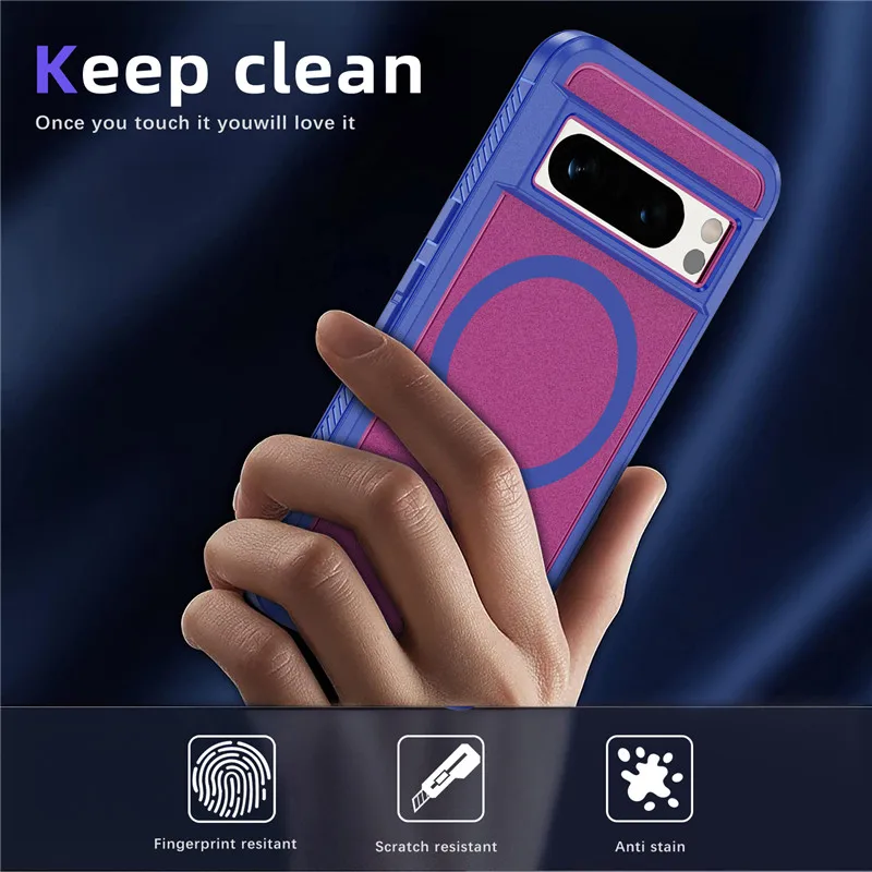 جراب هاتف حارس ماجزافي شامل من جميع النواحي لجوجل بيكسل وماكارون بلون واحد غطاء مصد للأعمال 9 ، 8 برو ، 8A ، pixel8pro ،