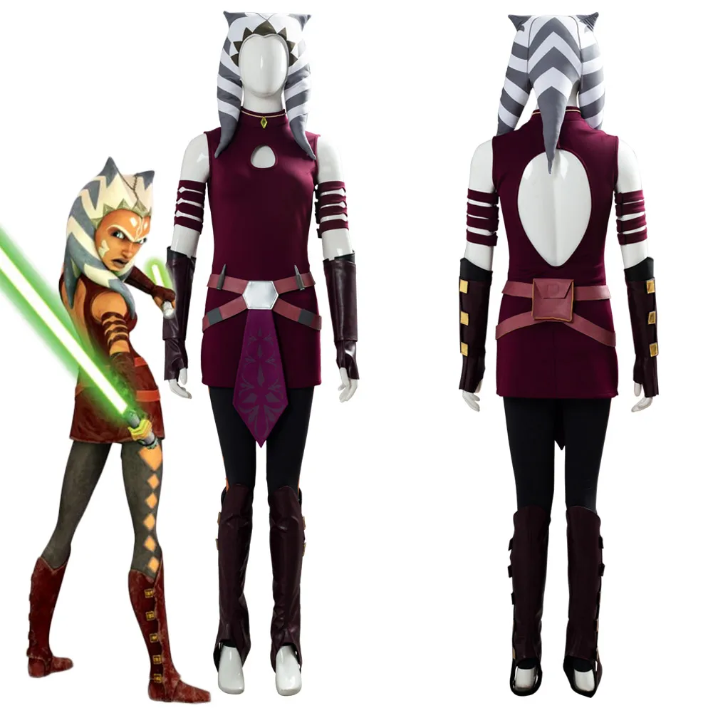 

Movie Space Battle Adult/Kids Asoka Cosplay Costume Women Girls Disguise Top Pants Belt Gloves Outfit Halloween Roleplay Suits