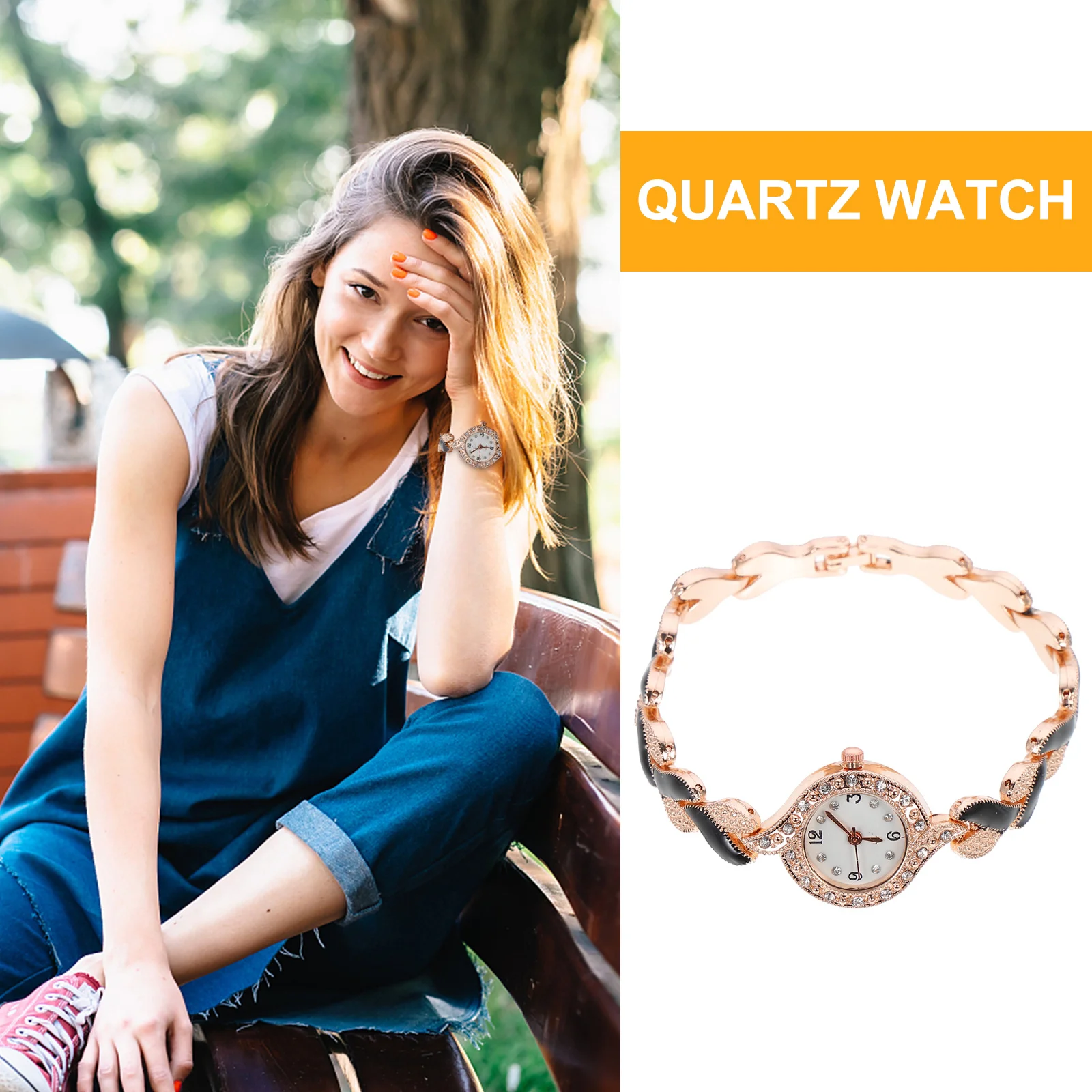 ساعة بسوار على شكل ورقة شجر للنساء، ساعة يد كوارتز أنيقة باللون الذهبي والأسود، خفيفة الوزن، سطح أملس، ملابس يومية للحفلات، أزياء نسائية