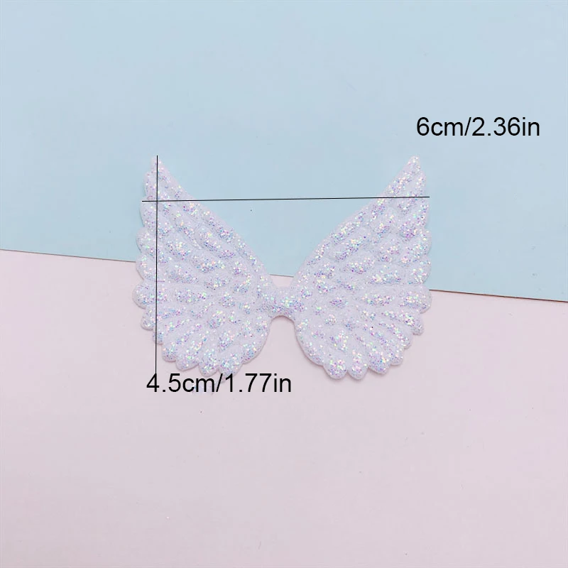 30Pcs 6*4.5CM Shiny Angel Wing Padded Appliques For Children Hat Sewing DIY Headband Hair Clip Accessories Patches