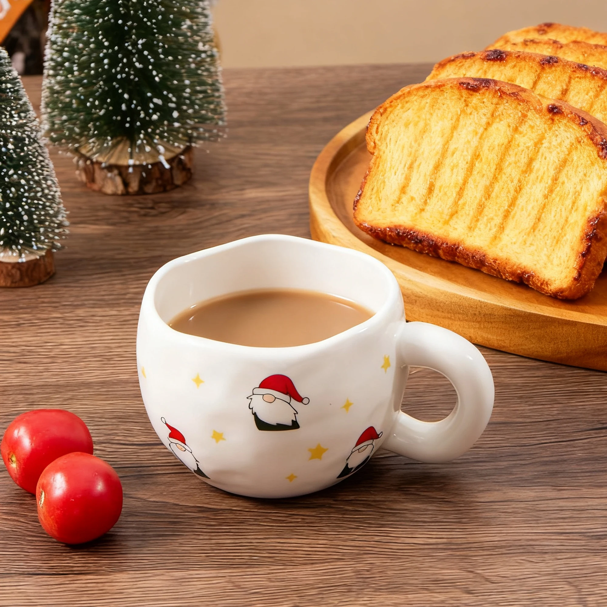 

1pc 230ml/7.8oz White Christmas Ceramic Coffee Cup Handmade Texture Suitable for Coffee Milk Juice Latte And Other Beverages