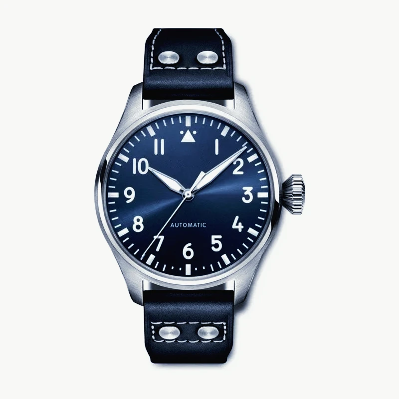 

904L Stainless Steel case, for Men Automatic Mechanical Movement Pilots Watch, Brown Leather Big Green Black 46mm