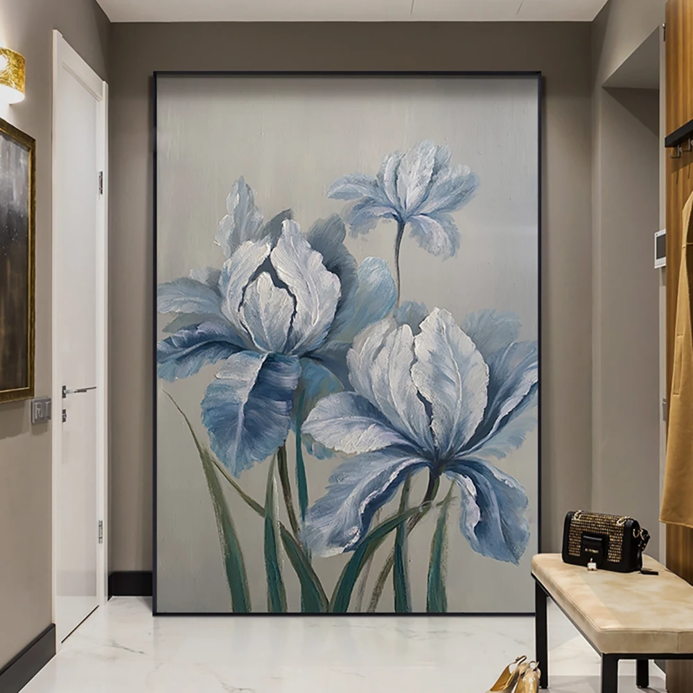 

Hand Painted Knife Iris Oil Painting Flower Painting Decorations Living Room Home Handmade Canvas Wall Art Flower Iris Picture