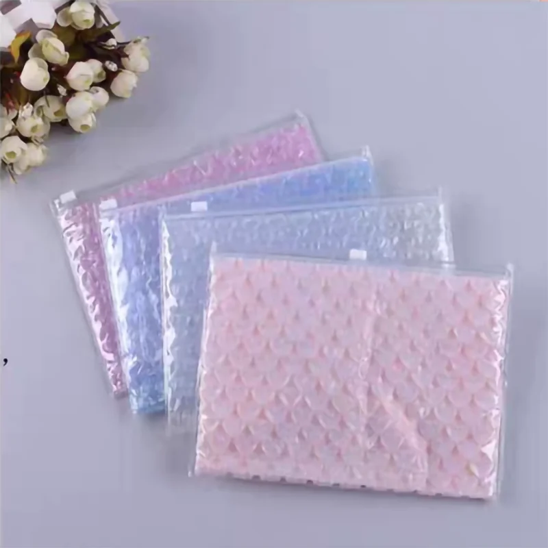 50pcs Colorful Transparent Cosmetic Gift Bags Bubble Wrap Zip Bags PVC Clothing Thickened Bubble Zipper Bags Printable Logo