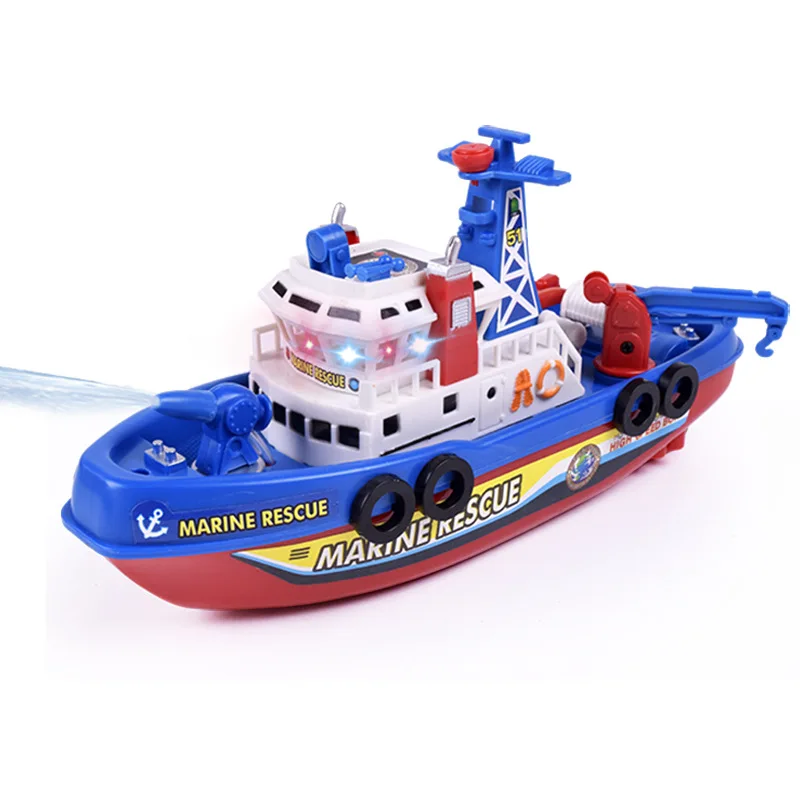 Electric Marine Rescue Fire Fighting Boat Model with Lighting Music Water Spraying Swimming Capabilities Pool Swim Toys for Kids