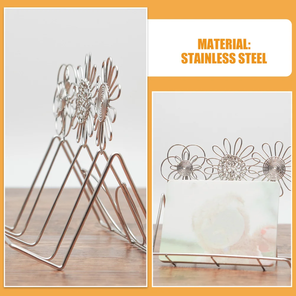 Stainless Steel Vertical Card Holder Desktop Organizer Phone Stand Office Card Storage Rack Compact Design