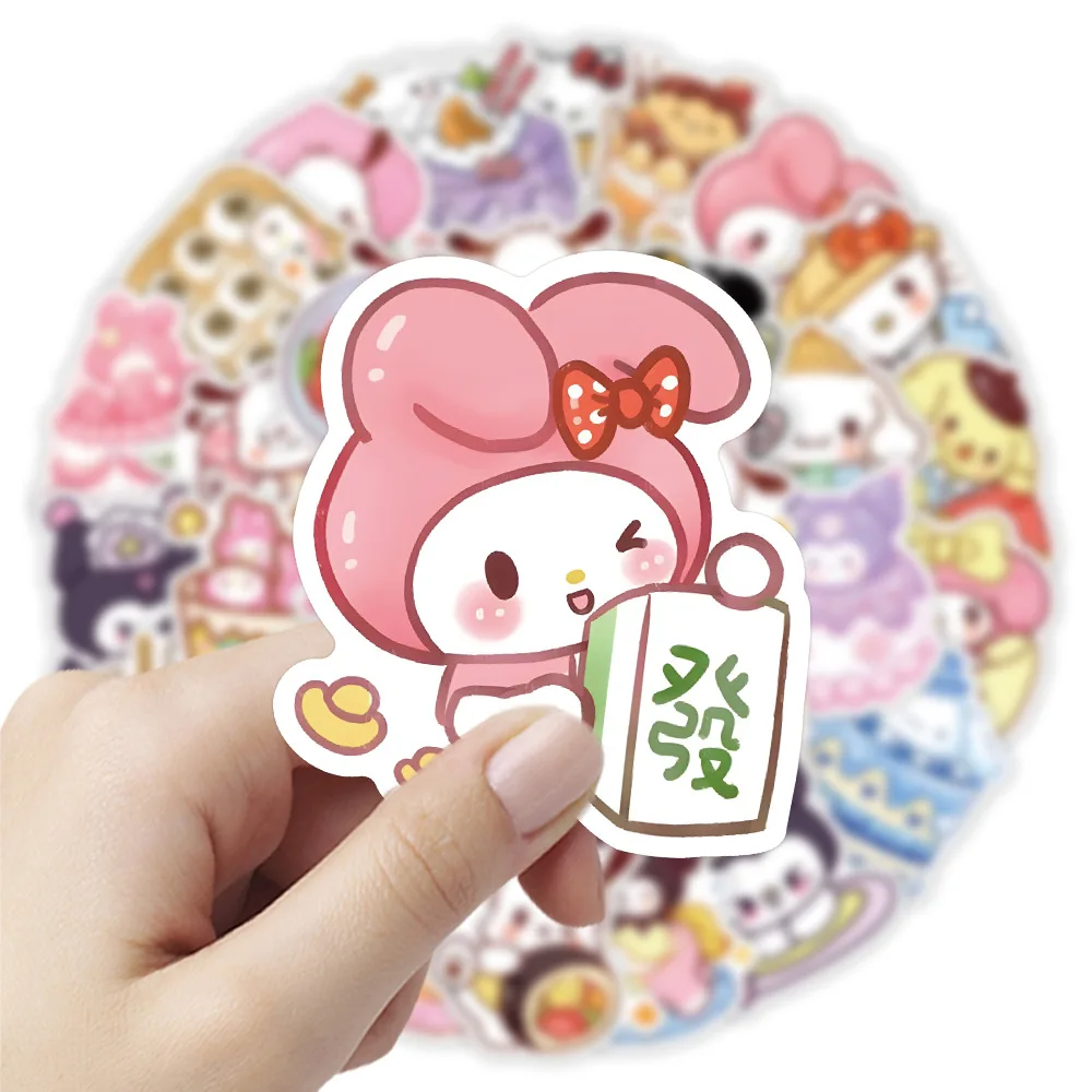 10/30/50PCS Kawaii Sanrio Hello Kitty Kuromi Food Stickers Cartoon Cute Graffiti DIY Skateboard Guitar Waterproof Decal Kids Toy