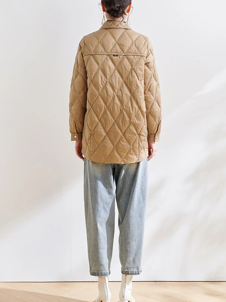 

New Women's down Jaet Premium White Du down Loose ort Diamond id Collar Winter Long Sve Sli Straight Cut Stree...