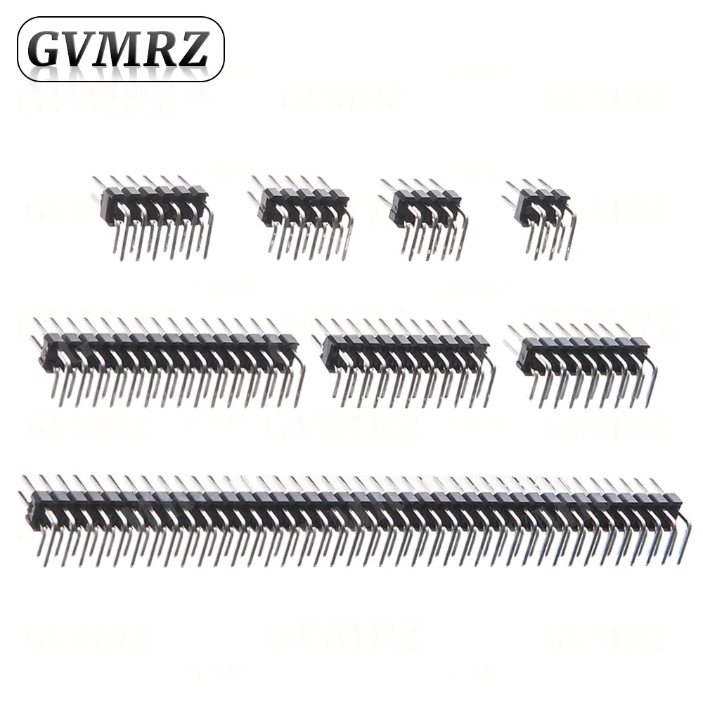 10 peças 90 graus 2.54mm 2x3/4/5/6/8/10/12/15/40p fileira dupla curvada agulha pino cabeçalho conector ic componentes eletrônicos