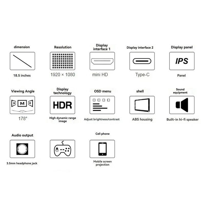 

DIGIT-18.5 Inch Touch Screen LCD Portable Type-C/Minihdmi-Compatible Interface IPS Display For Raspberry Pi 5, Mobile Phone