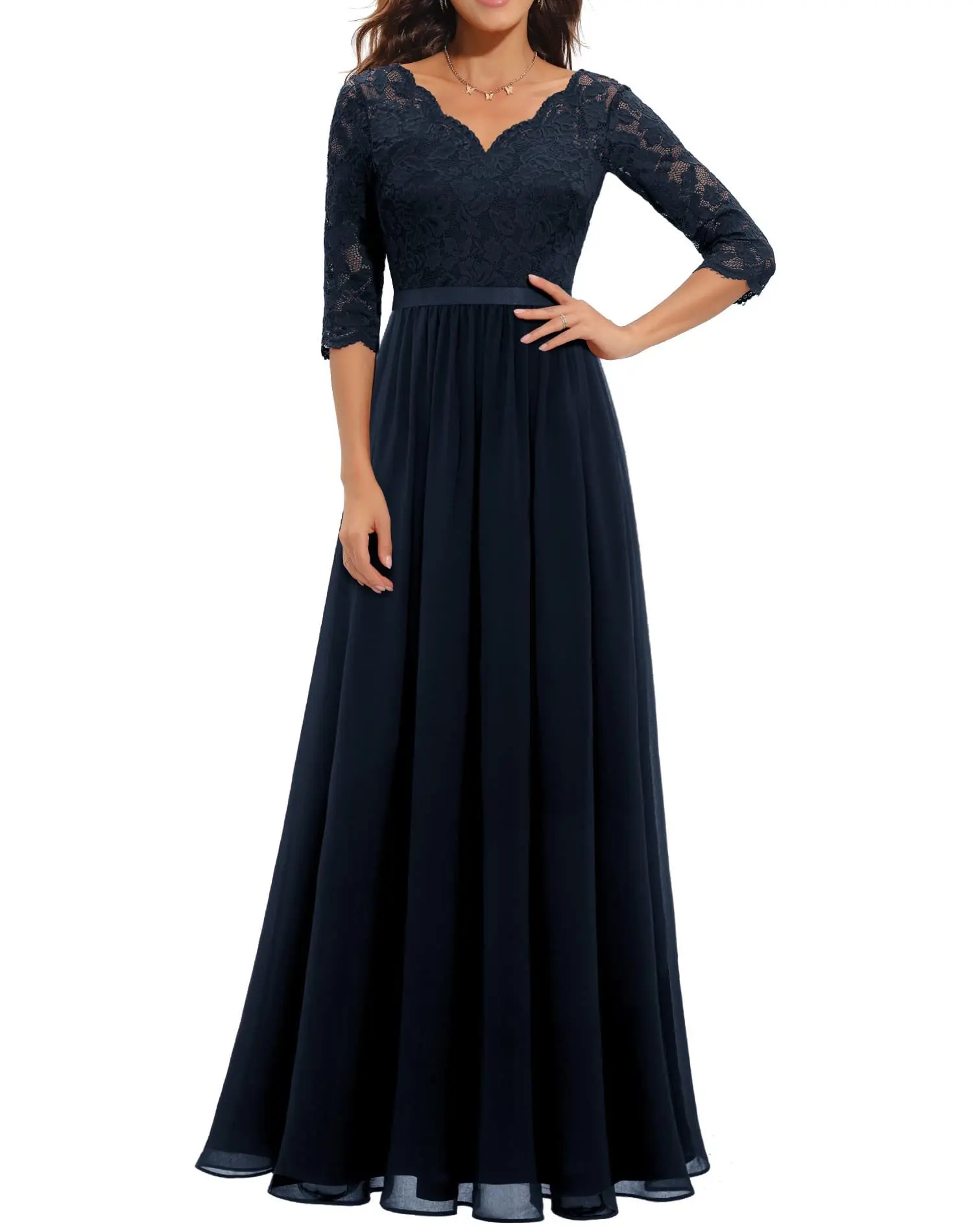 OYY-2214 # abito da sera lungo pizzo Chiffon bianco rosa blu Navy Champagne nero bordeaux abiti da ballo per feste donne panno all'ingrosso