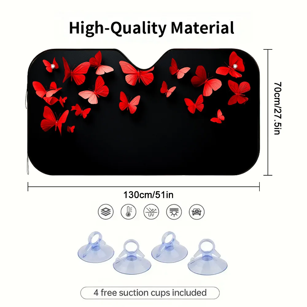 

1 красный автомобильный козырек с изображением бабочки на черном фоне | Полиэстеровый материал, универсальный тип