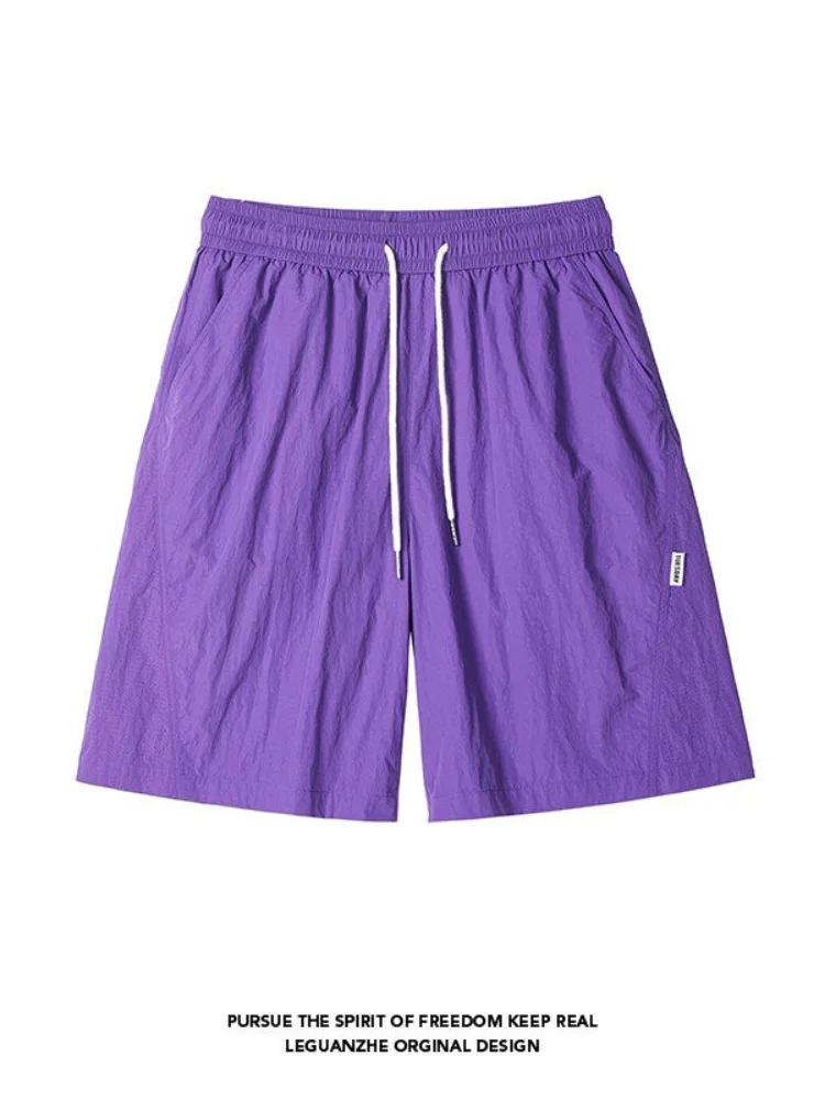

Qui Dry Breathable Loose Fit Men's orts Summer Spor Casual Lightweight Purple Large Size Thin Straight Leg Pants