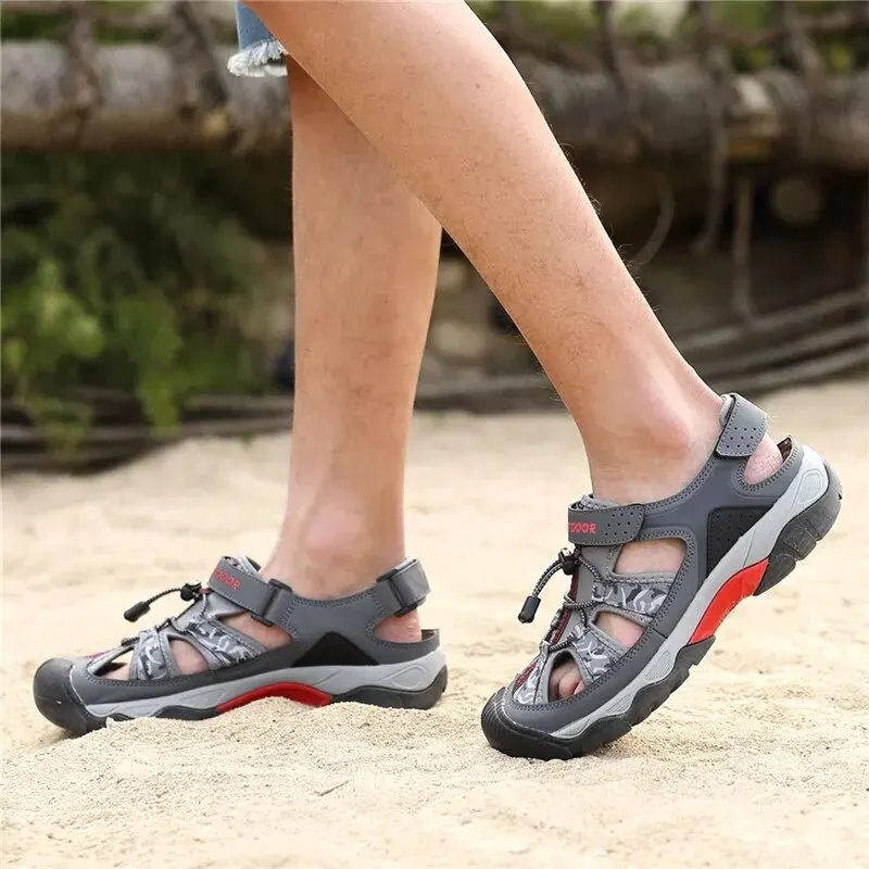 Męskie sandały Outdoor Summer Breathable Beach HikingNon-slip Wading Shoes Thick Sole Closed Toe Aqua Shoes