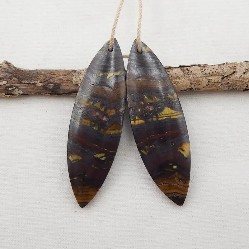 Semiprecious Jewelry Natural Stone Iron Tiger’Eye Earrings Beads Accessories,45x14x5mm,12g