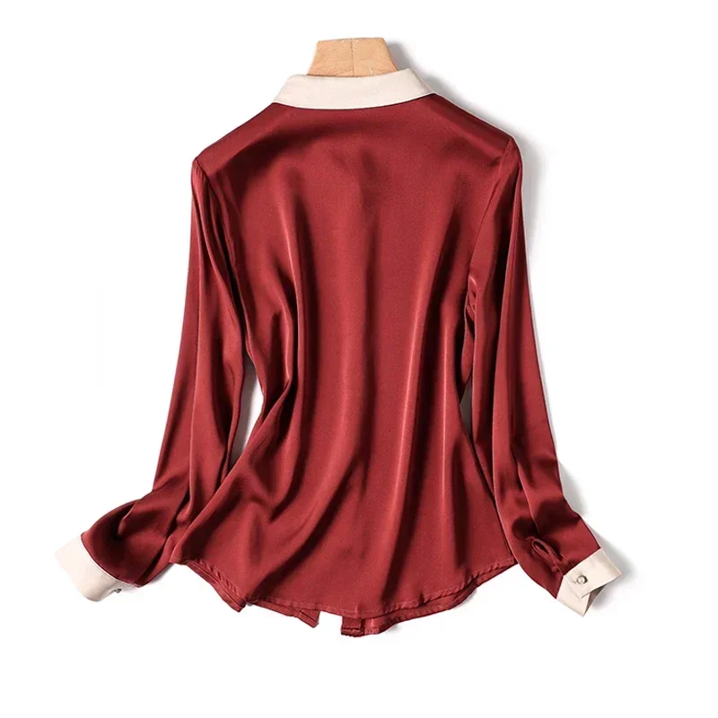 Casual Solid Silk Female Shirts Office Lady Tops Spring Simple Fashion Women Satin Blouse Long Sleeve Loose Elegant Shirt 29960