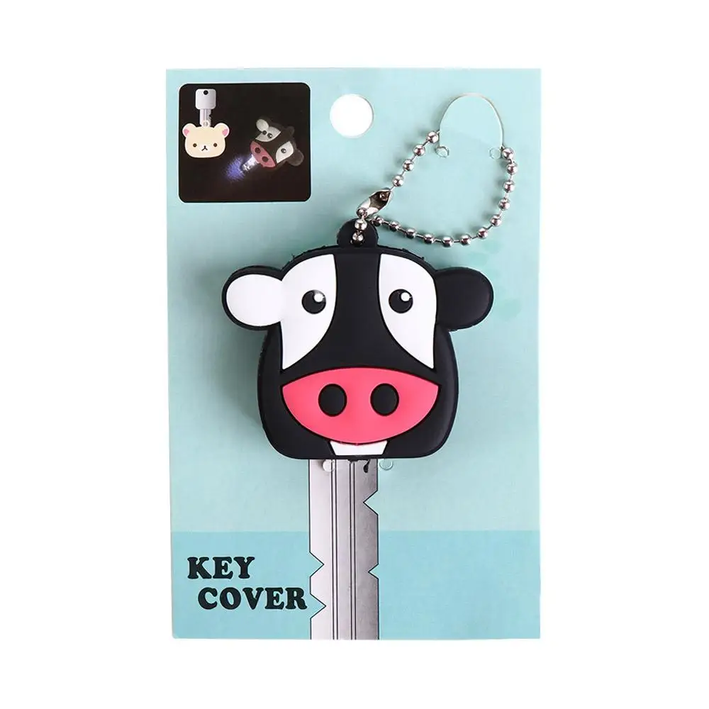 

Key Chain Pendant LED Light Key Cover PVC Animals Shape Cap Head Cover Cartoon Creative Keychain Case Shell Key