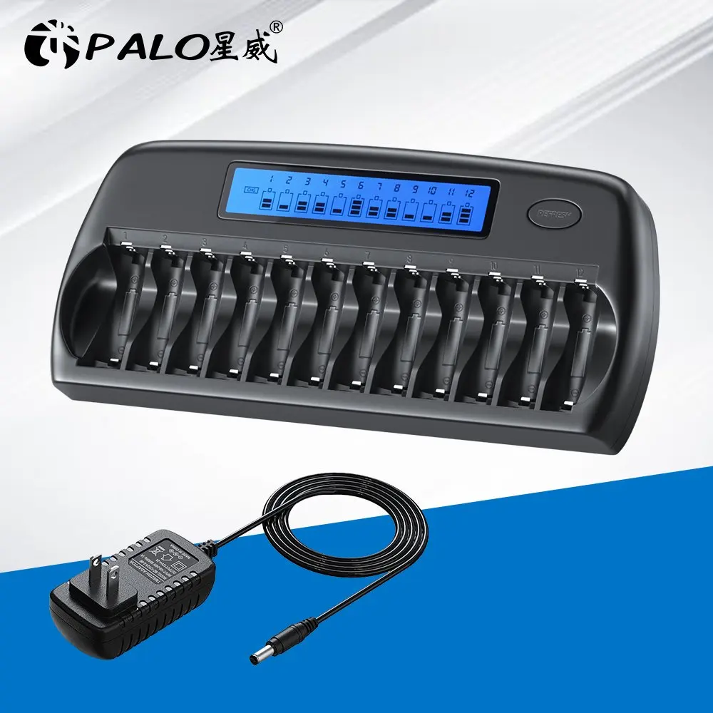 PALO 12/14/16 Slots 1.2V Ni-MH Ni-CD AA AAA Rechargeable Battery Charger LCD Display Fast Smart Charger for 9V 3.7V Battery
