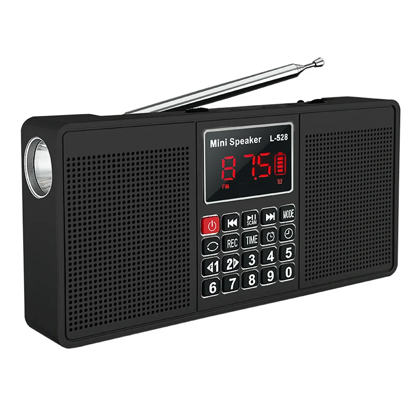 L-528 Multi Function Stereo Radio Speaker with Bluetooth AM FM TF USB AUX Handsfree Recorder Flashlight Alarm Clock Type C