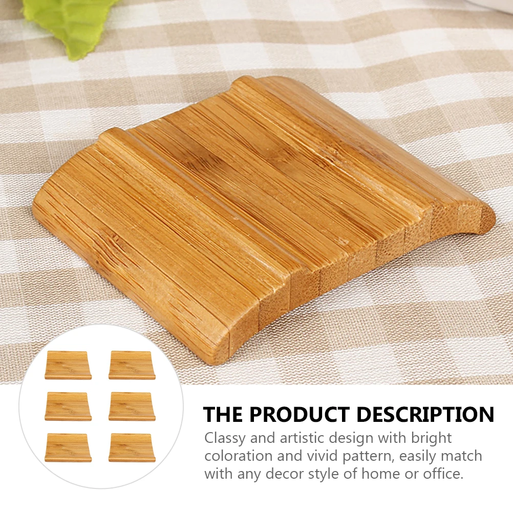 

6 Pink Bamboo Coasters Set Japanese Style Wooden Pad for Tea Coffee Cup Mats Heat Insulation Home Office Decor Gifts