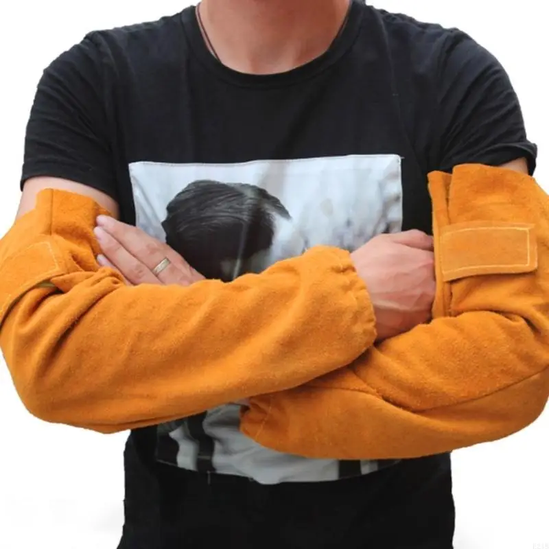 Leather Welding Arm Guards Sleeves Flameproof with Heat Resistant Properties for Metal Workers Metalwork Mechanics 2pcs view 5