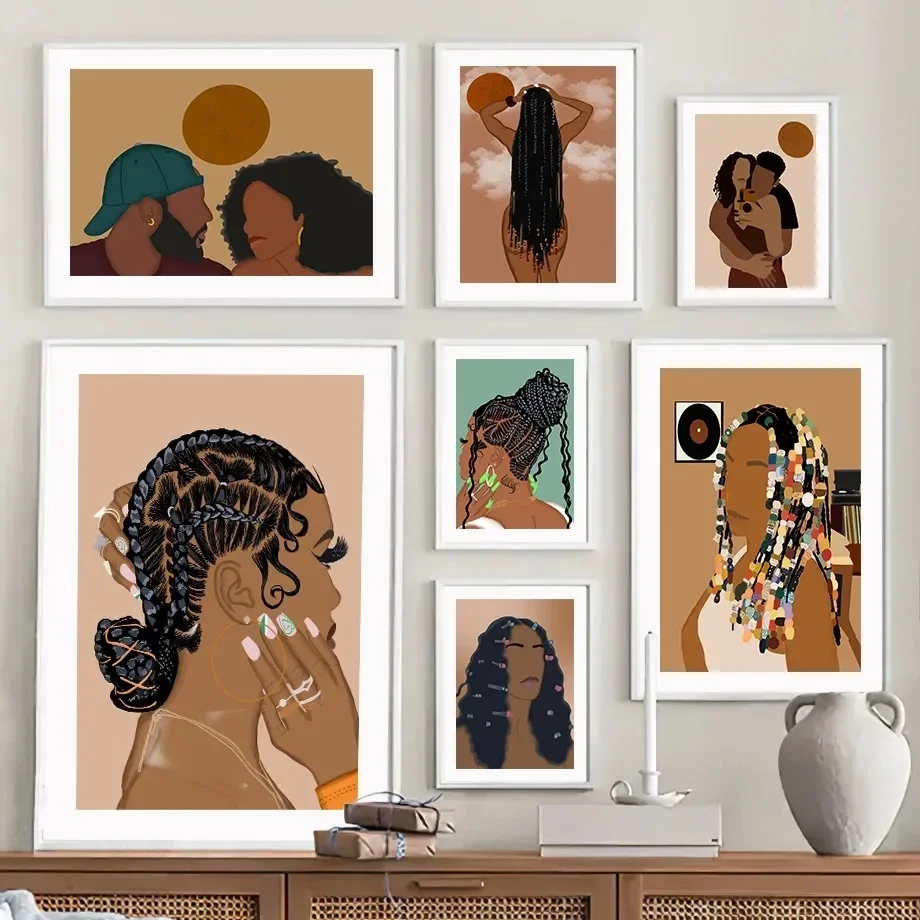 Nail Hair Art Black Brown Lady Picture Canvas Painting Wall Art Modern Fashion Figure Poster Print Home Living Room Decor