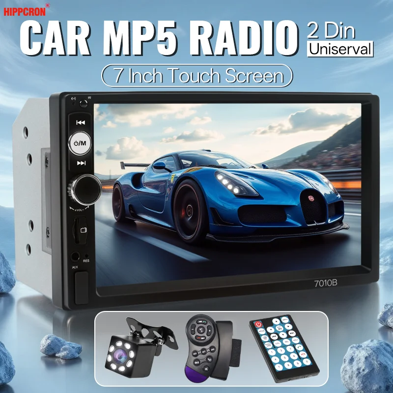 HIPPCRON 7 Inch 2Din HD Touch Screen Car MP5 Player, Bluetooth FM Radio ISO Power AUX Mirror Link Car Multimedia Stereo