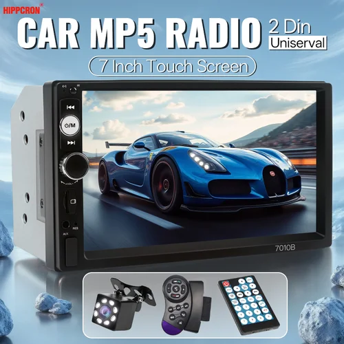 HIPPCRON 7 pulgadas Radio de coche 2din HD pantalla táctil reproductor MP5 Bluetooth 12V FM ISO potencia Aux entrada espejo enlace reproductor Multimedia